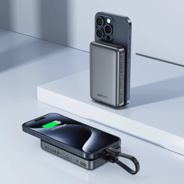 Powerbank Acefast M10 Magnetic 2x USB-C PD 30W with 15W Inductive Charging and USB-C Cable - Blackeng