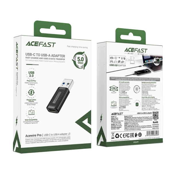 Acefast J2 USB-C 3.0 (Female) to USB-A 3.0 (Male) 5Gb/s Adapter - Blackeng