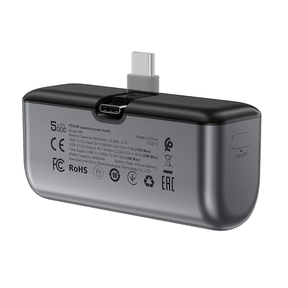 Powerbank Acefast M9 5000mAh USB-C (male) / USB-C (female) PD 20W - blackeng