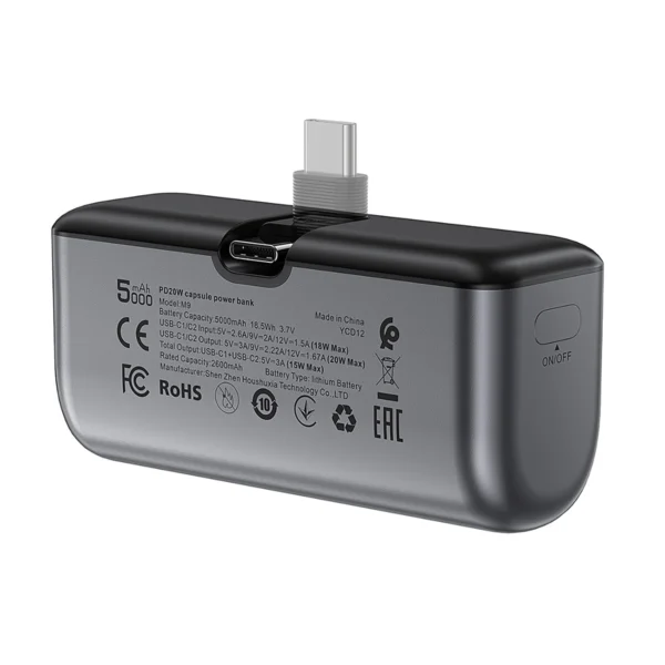 Powerbank Acefast M9 5000mAh USB-C (male) / USB-C (female) PD 20W - blackeng