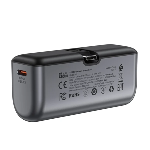 Powerbank Acefast M9 5000mAh USB-C (male) / USB-C (female) PD 20W - blackeng
