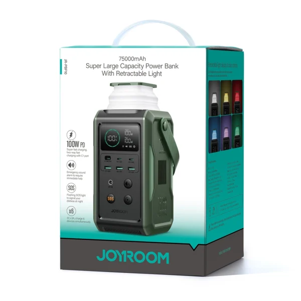 Powerbank Joyroom JR-PBF10 75000mAh 100W 3x USB-C 3x USB-A with foldable flashlight and handle - greeneng