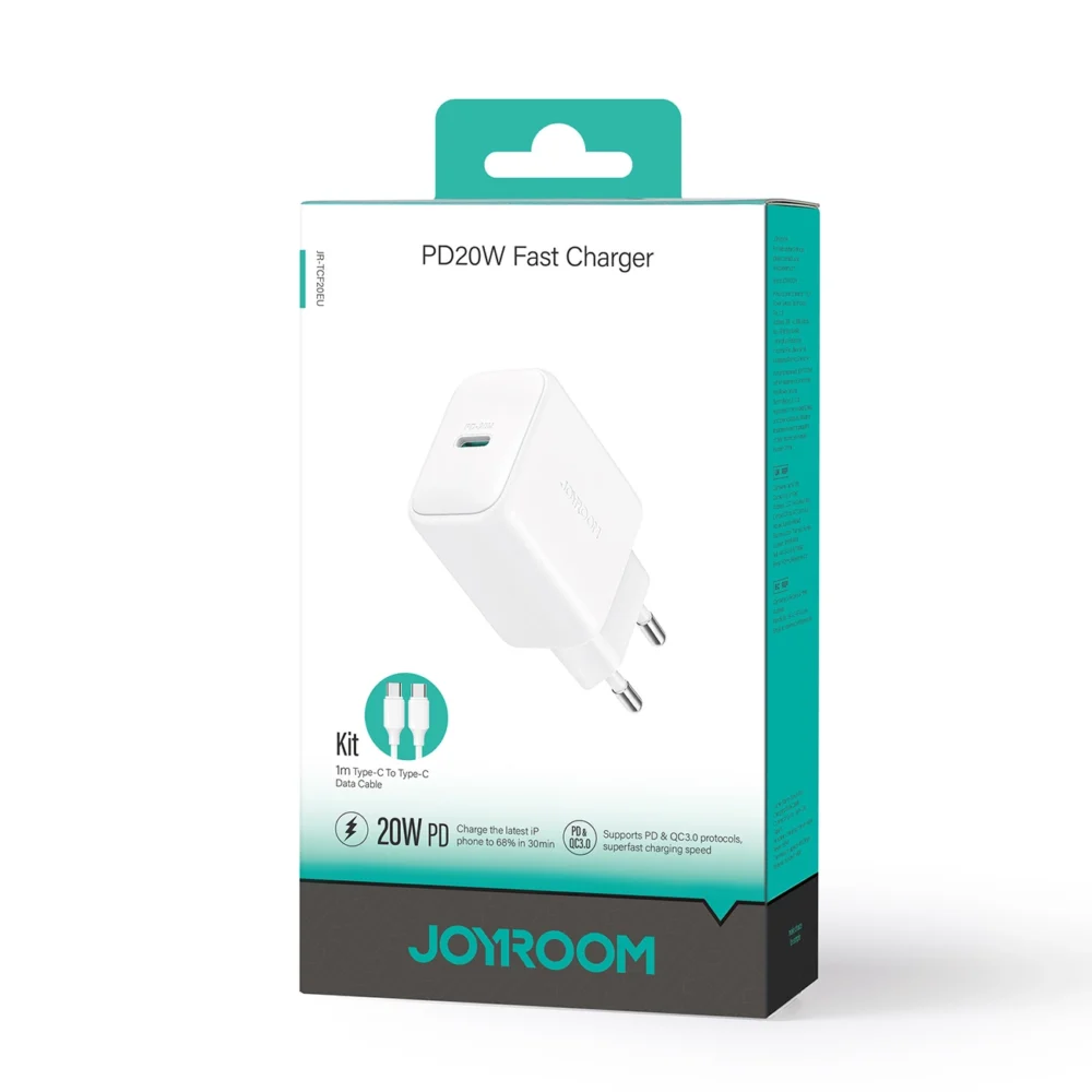 Joyroom JR-TCF20 USB-C PD 20W network charger - white + USB-C / USB-C cable 1meng