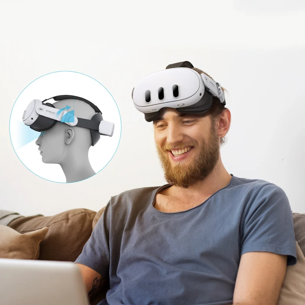 BoboVR M3 Mini strain relief strap for Meta Quest 3 VR goggles - white and blackeng