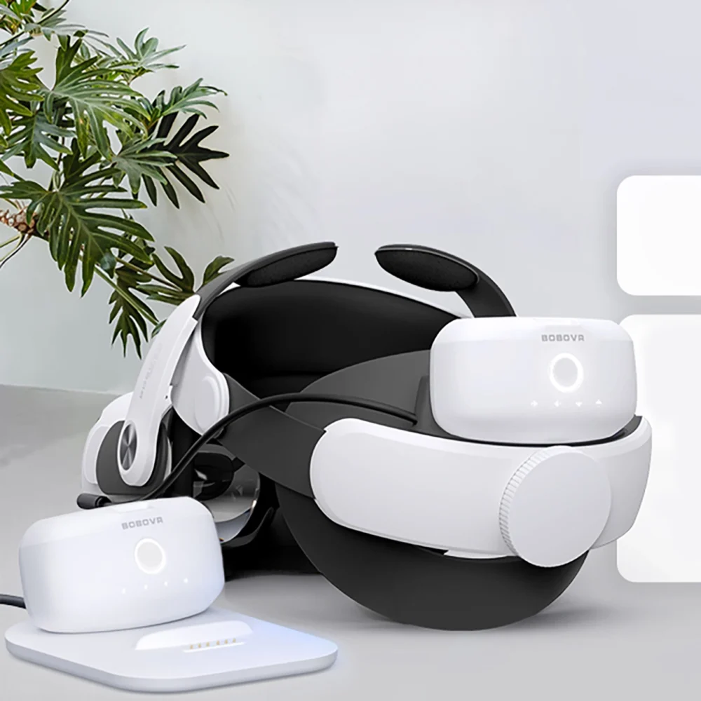 BoboVR M2+ 2 strain relief strap for Meta Quest 2 + 2x B2 battery + BD2 charging station - white and blackeng
