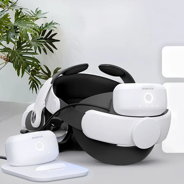 BoboVR M2+ 2 strain relief strap for Meta Quest 2 + 2x B2 battery + BD2 charging station - white and blackeng