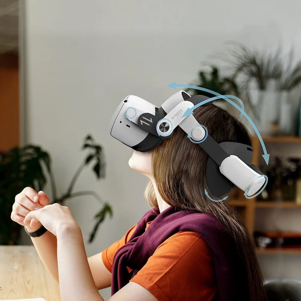 BoboVR M2+ 2 strain relief strap for Meta Quest 2 + 2x B2 battery + BD2 charging station - white and blackeng