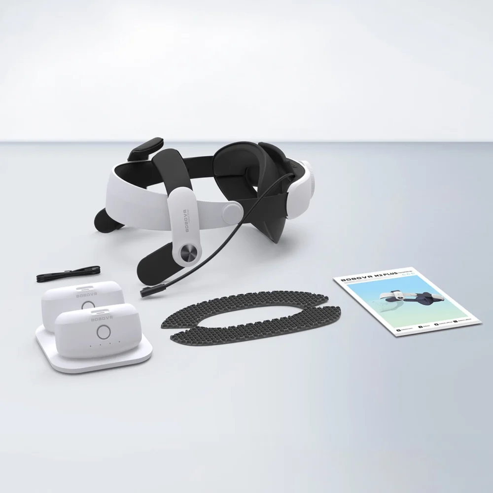BoboVR M2+ 2 strain relief strap for Meta Quest 2 + 2x B2 battery + BD2 charging station - white and blackeng