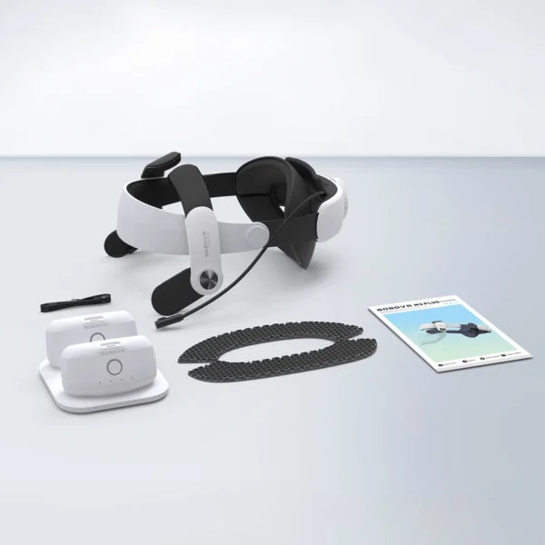 BoboVR M2+ 2 strain relief strap for Meta Quest 2 + 2x B2 battery + BD2 charging station - white and blackeng