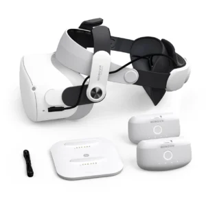 BoboVR M2+ 2 strain relief strap for Meta Quest 2 + 2x B2 battery + BD2 charging station - white and blackeng