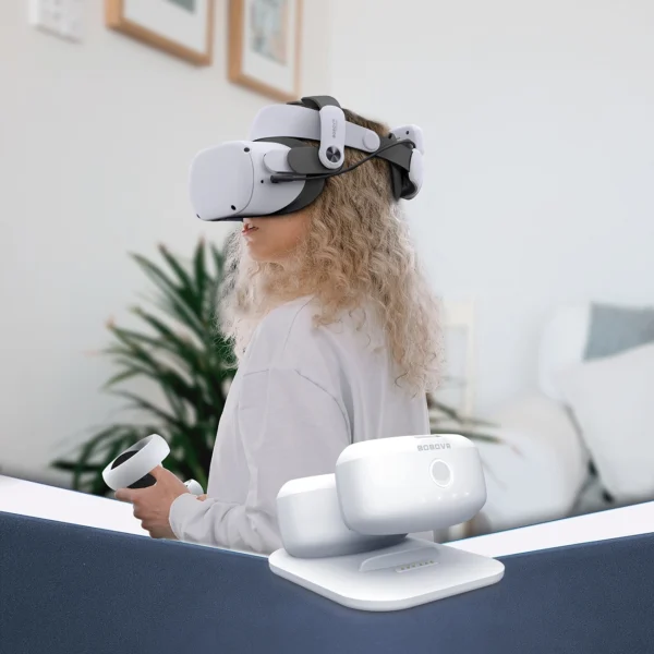 BoboVR M2+ 2 strain relief strap for Meta Quest 2 + 2x B2 battery + BD2 charging station - white and blackeng