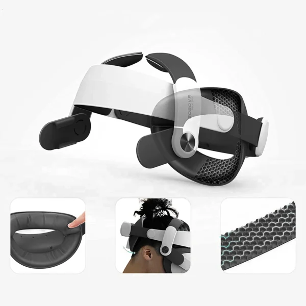 BoboVR M2+ strain relief strap for Meta Quest 2 VR goggles - white and blackeng