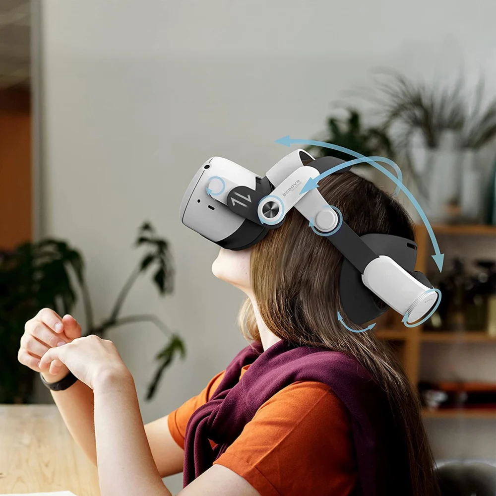 BoboVR M2+ strain relief strap for Meta Quest 2 VR goggles - white and blackeng