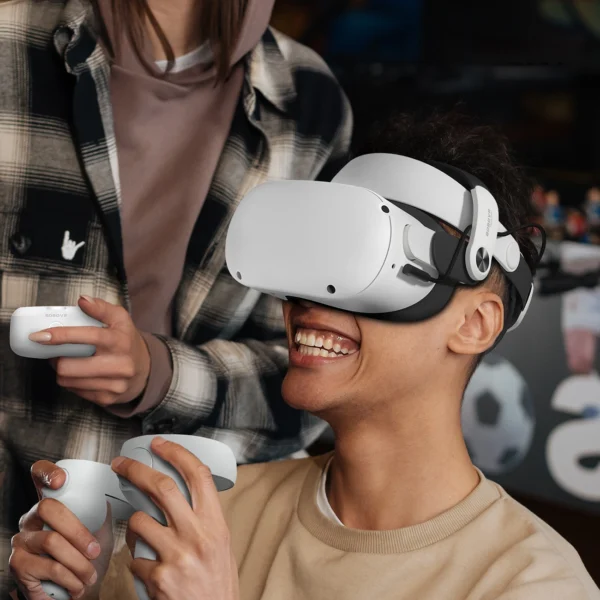 BoboVR M2 Pro+ strain relief strap for Meta Quest 2 VR goggles + B2 external battery - white and blackeng