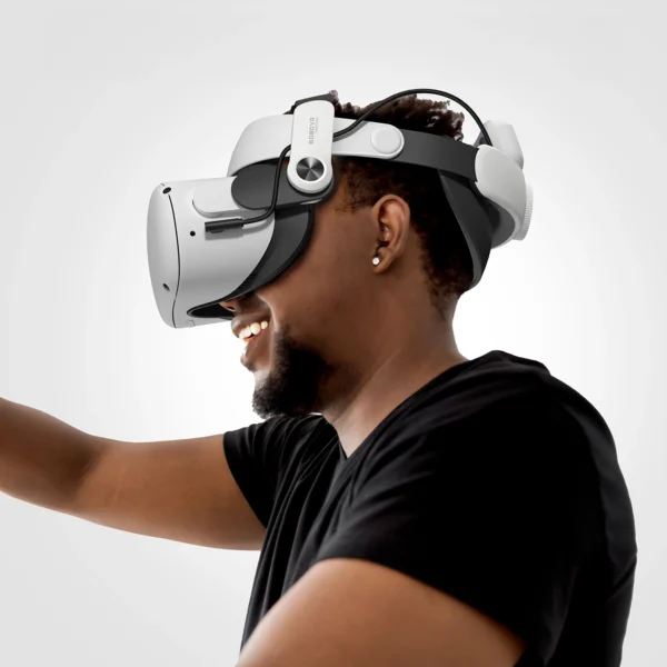 BoboVR M2 Pro+ strain relief strap for Meta Quest 2 VR goggles + B2 external battery - white and blackeng