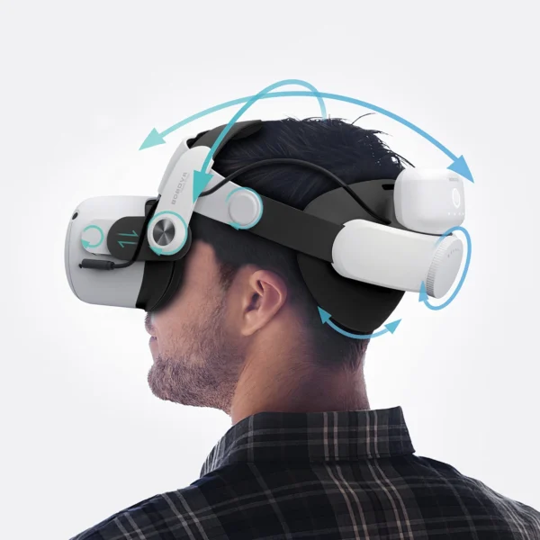 BoboVR M2 Pro+ strain relief strap for Meta Quest 2 VR goggles + B2 external battery - white and blackeng