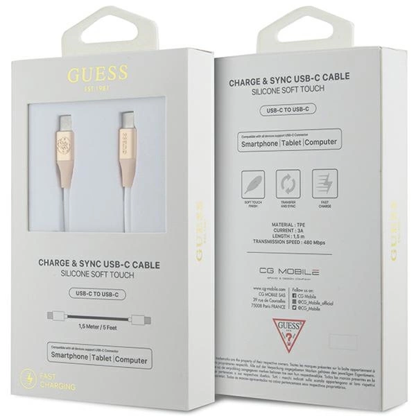 Guess Ebossed Logo USB-C / USB-C Cable 1.5m Fast Charging - Goldeng
