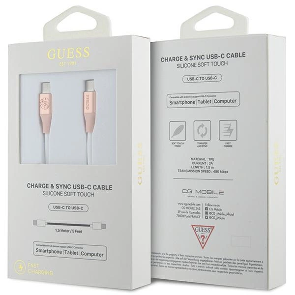 Guess Ebossed Logo USB-C / USB-C Cable 1.5m Fast Charging - Pinkeng