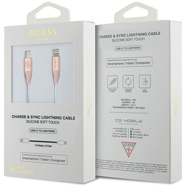Guess Ebossed Logo USB-C / Lightning Cable 1.5m Fast Charging - Pinkeng