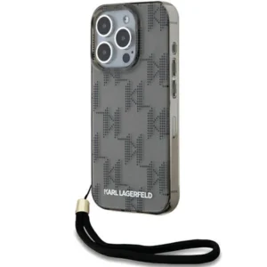 Karl Lagerfeld IML Mono KL Pattern & Cord case for iPhone 15 Pro - blackeng