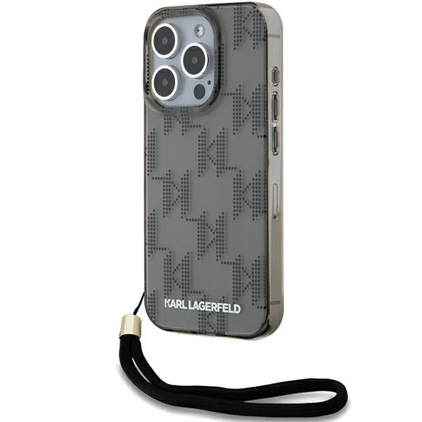 Karl Lagerfeld IML Mono KL Pattern & Cord case for iPhone 15 Pro - blackeng