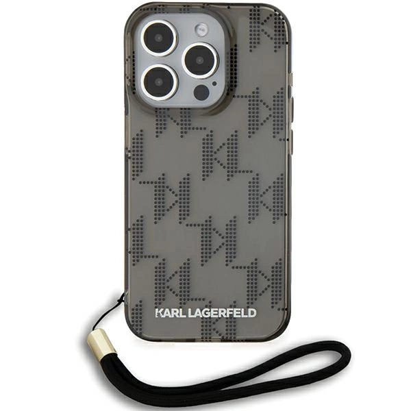 Karl Lagerfeld IML Mono KL Pattern & Cord case for iPhone 15 Pro - blackeng