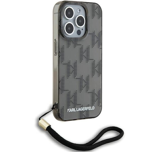 Karl Lagerfeld IML Mono KL Pattern & Cord case for iPhone 15 Pro - blackeng