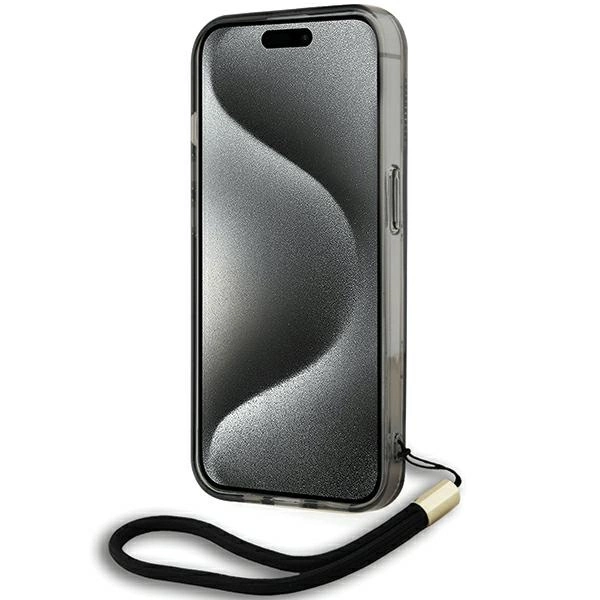 Karl Lagerfeld IML Mono KL Pattern & Cord case for iPhone 15 Pro - blackeng