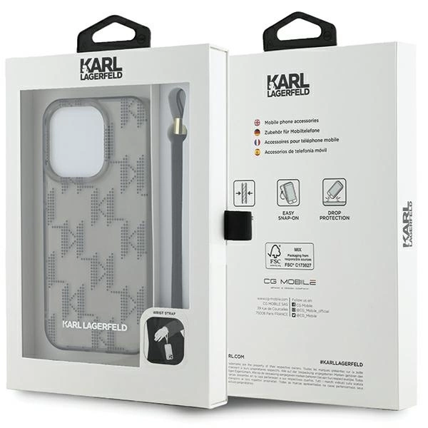 Karl Lagerfeld IML Mono KL Pattern & Cord case for iPhone 15 Pro - blackeng