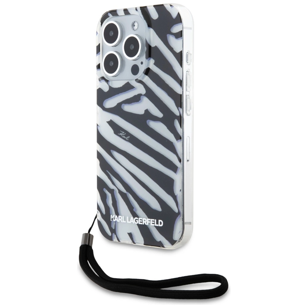 Karl Lagerfeld IML Zebra Pattern & Cord case for iPhone 15 Pro - blackeng