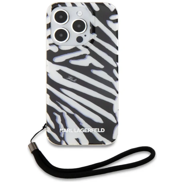 Karl Lagerfeld IML Zebra Pattern & Cord case for iPhone 15 Pro - blackeng
