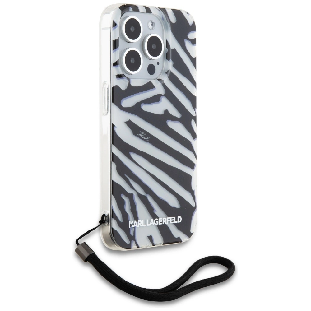 Karl Lagerfeld IML Zebra Pattern & Cord case for iPhone 15 Pro - blackeng