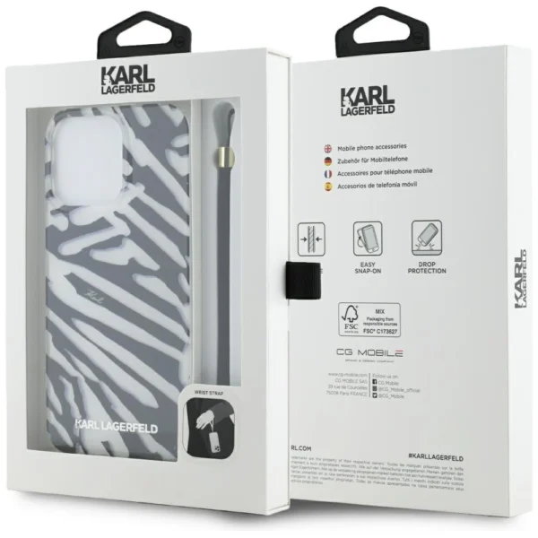 Karl Lagerfeld IML Zebra Pattern & Cord case for iPhone 15 Pro - blackeng