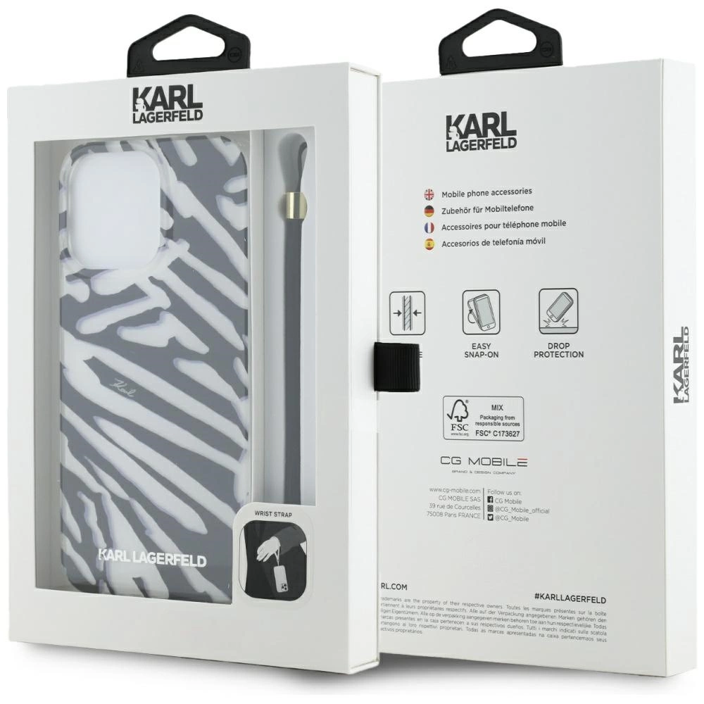 Karl Lagerfeld IML Zebra Pattern & Cord case for iPhone 15 Pro - blackeng