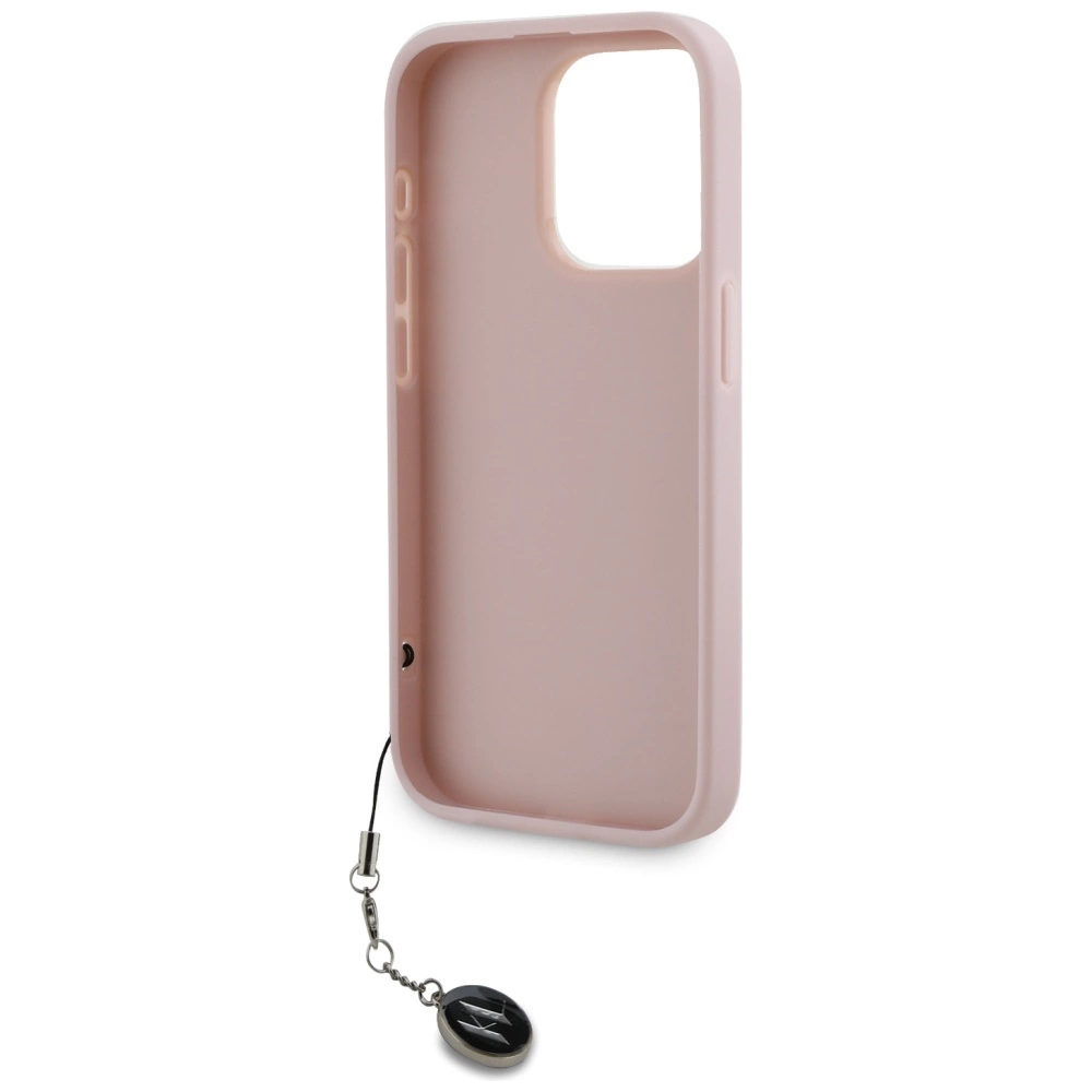 Karl Lagerfeld Saffiano Rhinestones & Charm case for iPhone 15 Pro - pinkeng