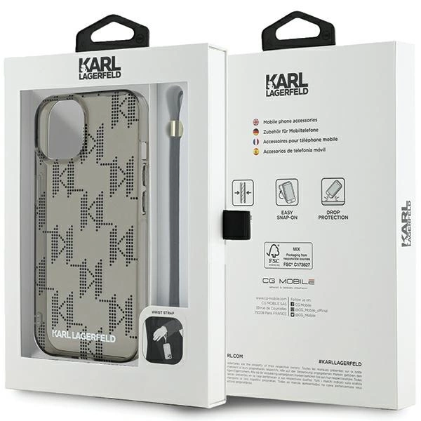 Karl Lagerfeld IML Mono KL Pattern & Cord case for iPhone 15 / 14 / 13 - blackeng