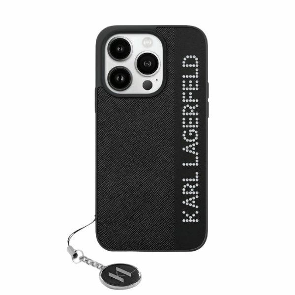 Karl Lagerfeld Saffiano Rhinestones & Charm case for iPhone 15 / 14 / 13 - blackeng