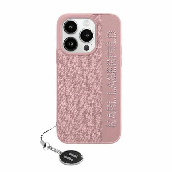 Karl Lagerfeld Saffiano Rhinestones & Charm case for iPhone 15 / 14 / 13 - pinkeng