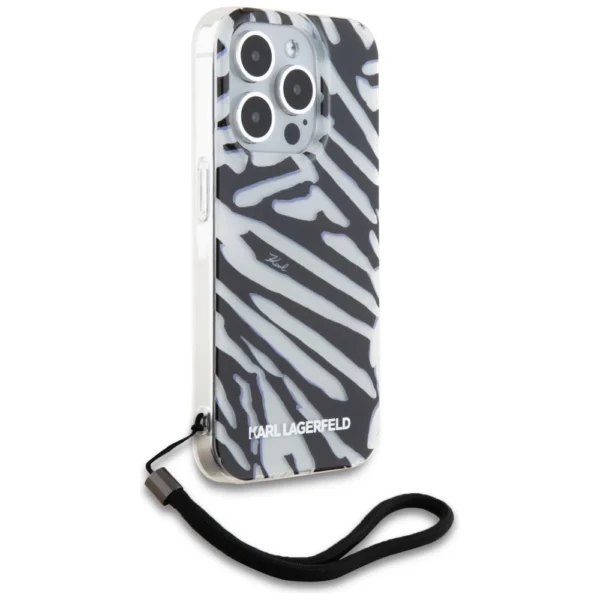 Karl Lagerfeld IML Zebra Pattern & Cord case for iPhone 15 Pro Max - blackeng