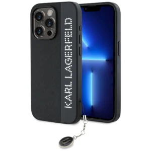 Karl Lagerfeld Saffiano Rhinestones & Charm case for iPhone 15 Pro Max - blackeng