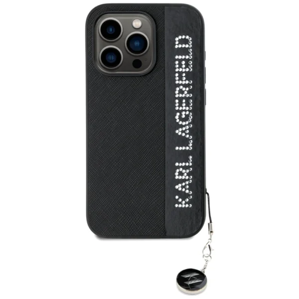 Karl Lagerfeld Saffiano Rhinestones & Charm case for iPhone 15 Pro Max - blackeng