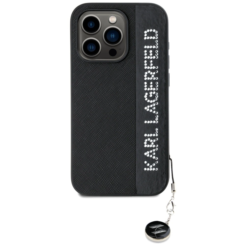 Karl Lagerfeld Saffiano Rhinestones & Charm case for iPhone 15 Pro Max - blackeng