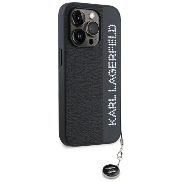 Karl Lagerfeld Saffiano Rhinestones & Charm case for iPhone 15 Pro Max - blackeng