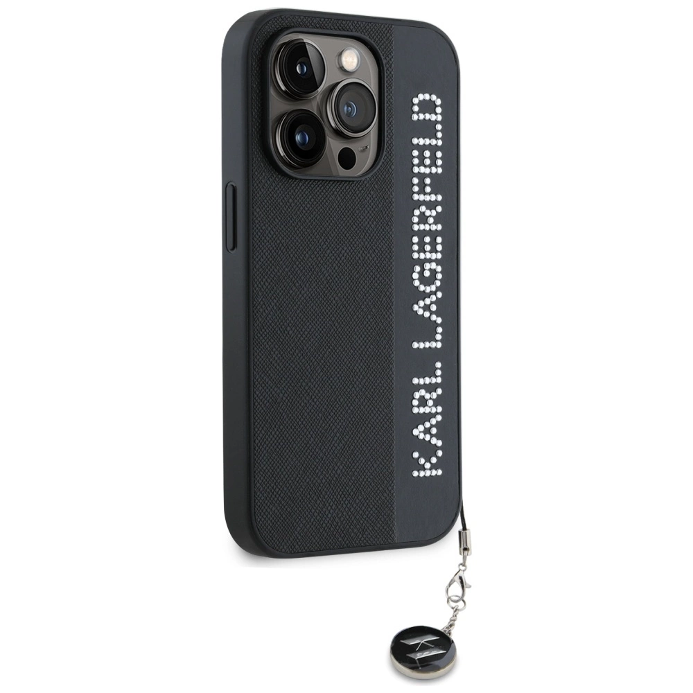 Karl Lagerfeld Saffiano Rhinestones & Charm case for iPhone 15 Pro Max - blackeng