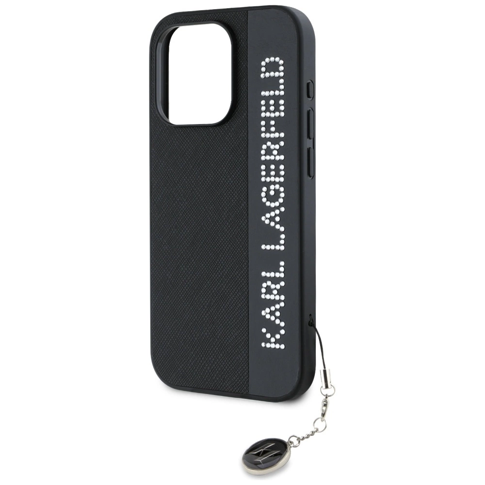 Karl Lagerfeld Saffiano Rhinestones & Charm case for iPhone 15 Pro Max - blackeng