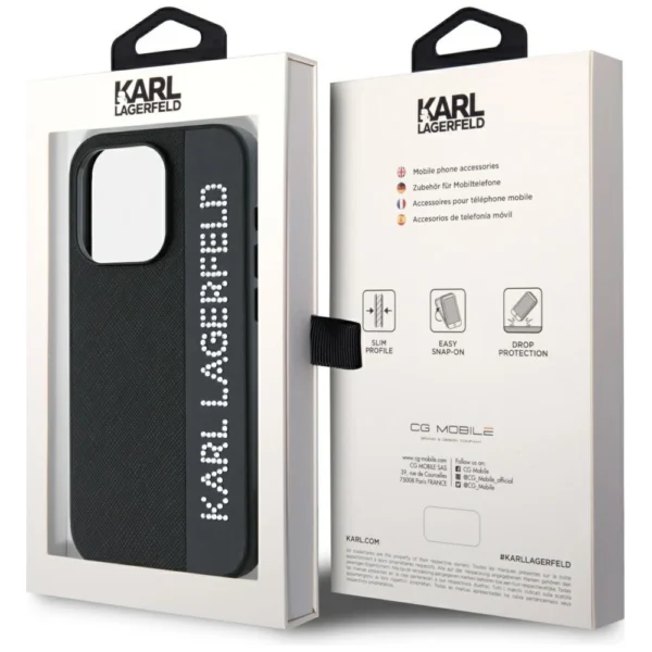 Karl Lagerfeld Saffiano Rhinestones & Charm case for iPhone 15 Pro Max - blackeng
