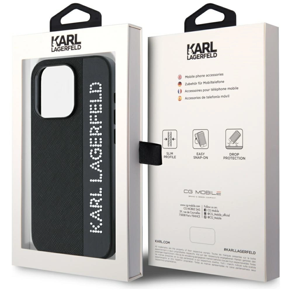 Karl Lagerfeld Saffiano Rhinestones & Charm case for iPhone 15 Pro Max - blackeng