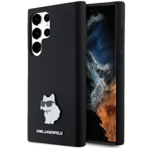Karl Lagerfeld Silicone Choupette Metal Pin case for Samsung Galaxy S24 Ultra - blackeng