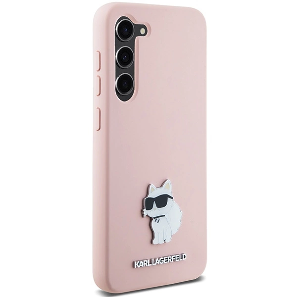 Karl Lagerfeld Silicone Choupette Metal Pin case for Samsung Galaxy S24 - pinkeng