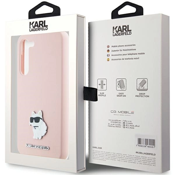 Karl Lagerfeld Silicone Choupette Metal Pin case for Samsung Galaxy S24 - pinkeng